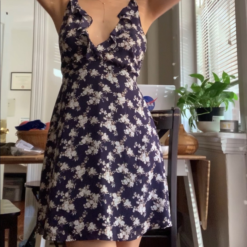 Plunge ruffled spring dress